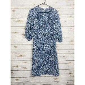 Splendid Women Abstract Ikat Print 3/4 Sleeve Shift Dress Blue White Size Medium